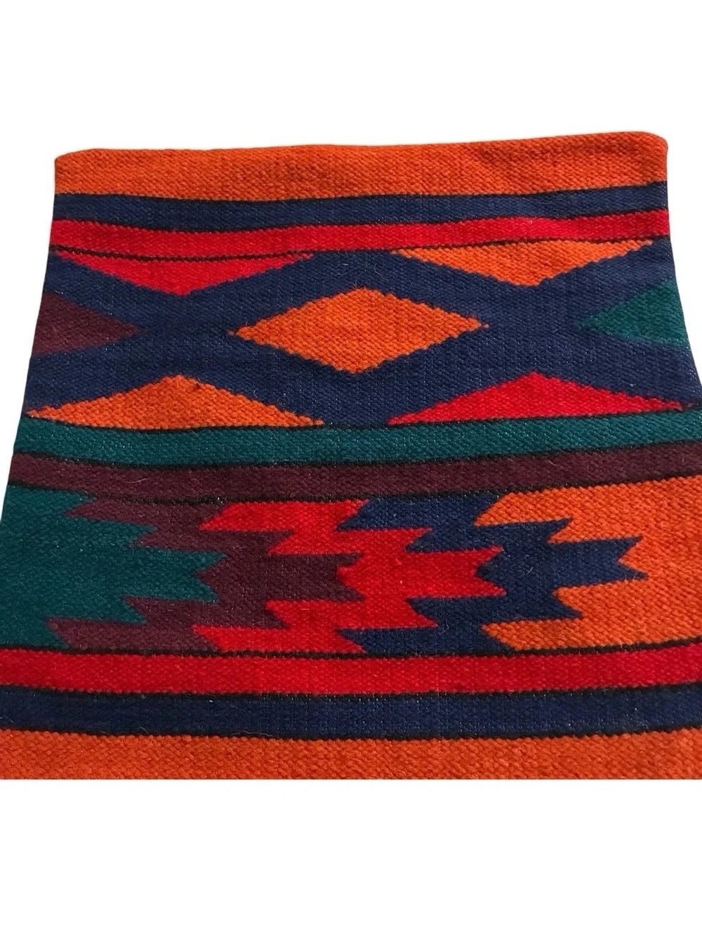 Woven Wool Pillow Cover Geometric Pattern Earthy Colors Southwest Tribal Style